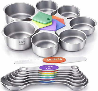 Premium Magnetic Measuring Spoons Set|Strong N52 Magnets|Heavy Duty Stainless Steel|Dual-Sided for Spice Jar & Liquid Measuring|Dishwasher Safe|7 Spoons with Leveler for Baking & Cooking (Colorful)
