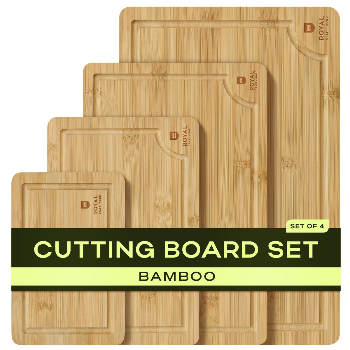 ROYAL CRAFT WOOD Wooden Cutting Boards for Kitchen Appliances - Non Toxic Bamboo Wood Cutting Board Set with Deep Juice Groove, Side Handles, Charcuterie & Butcher Block for Meat, Meal Prep & Serving