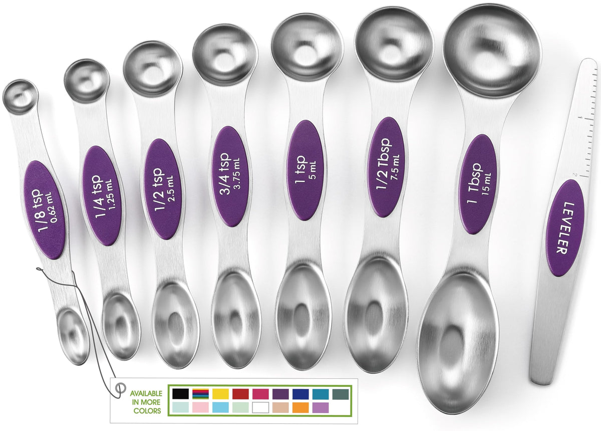 Spring Chef Stainless Steel Magnetic Measuring Spoons Set of 8, Pastel