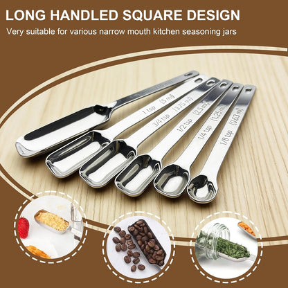 Stainless Steel Teaspoon Measuring Spoons Set of 7 with Leveler