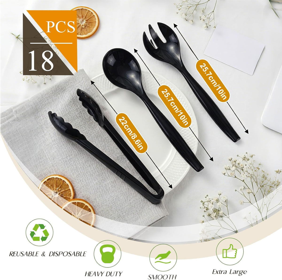 Mwellewm Plastic Serving Utensils Set, Disposable Tongs Spoons for Buffet