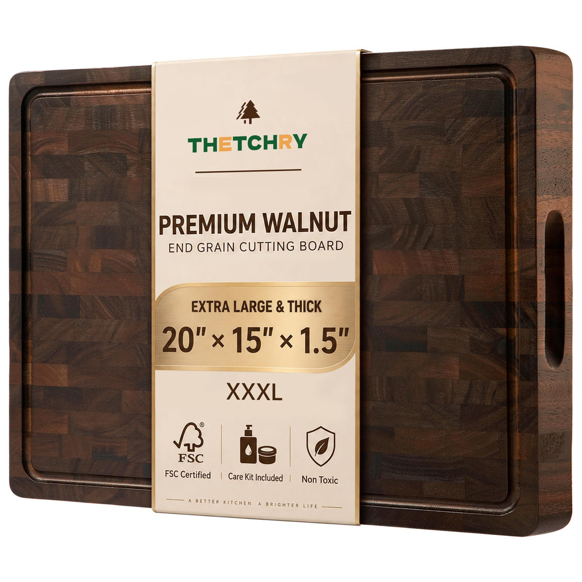 THETCHRY Walnut Wood Cutting Board Set, End Grain Cutting Board for Kitchen