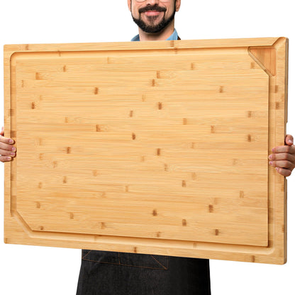 Hiware Extra Large 18" x 12" Bamboo Cutting Board for Kitchen, Heavy Duty Wood Cutting Board with Juice Groove, 100% Organic Bamboo, Pre Oiled