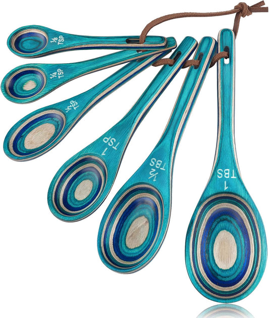 6pcs Pakkawood Measuring Spoons Set, Turquoise Blue