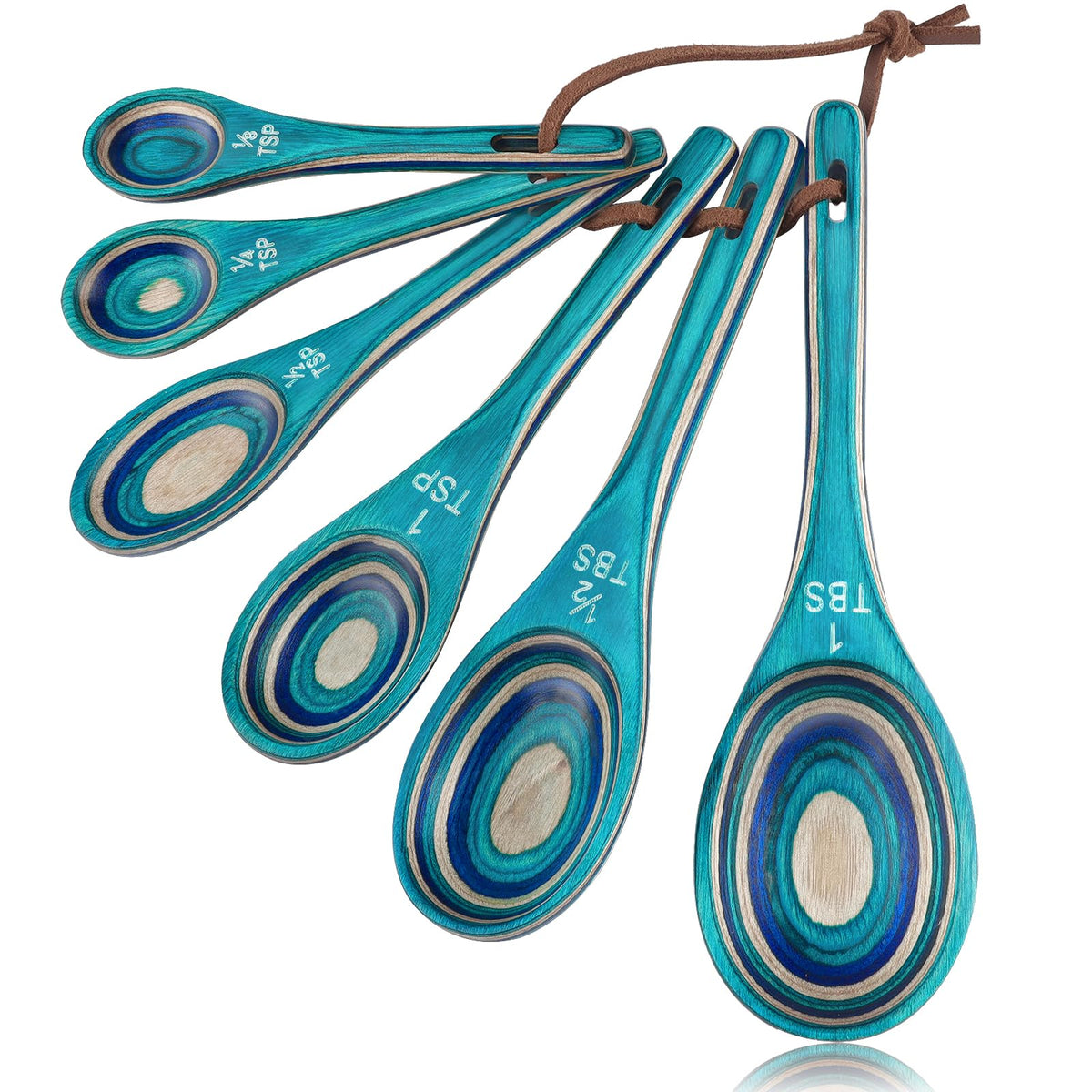 6pcs Pakkawood Measuring Spoons Set, Turquoise Blue