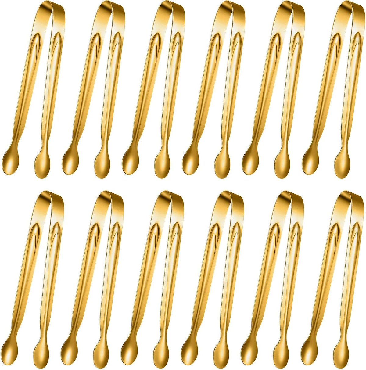 Gejoy 12 Pieces Mini Tongs Stainless Steel Small Sugar Serving Tongs for Charcuterie Board Appetizers Dessert Serving Food Tiny Party Danish Candy(6 Inch,Gold)