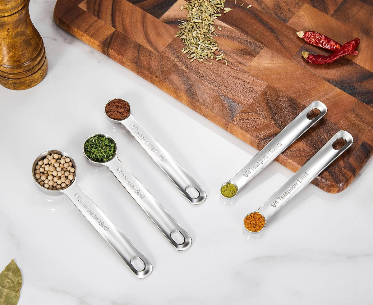KEAWELL Premium 18/10 Measuring Spoons Set (Silver, 5PC Measuring Spoons)