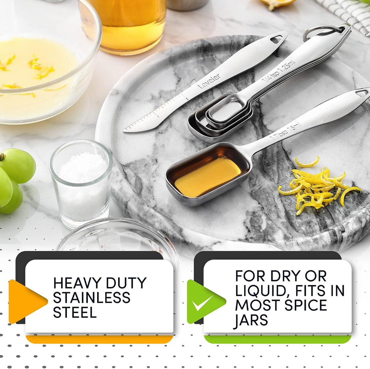 Spring Chef Stackable Stainless Steel Measuring Spoons Set of 6 w/Leveler
