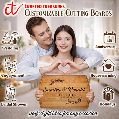 Personalized Cutting Board - Personalized Wedding Gifts for Couple - Custom Cutting Board Wood Engraved- Housewarming Gifts New Home - Best Present for Wedding, Bridal Shower, Engagement & Anniversary