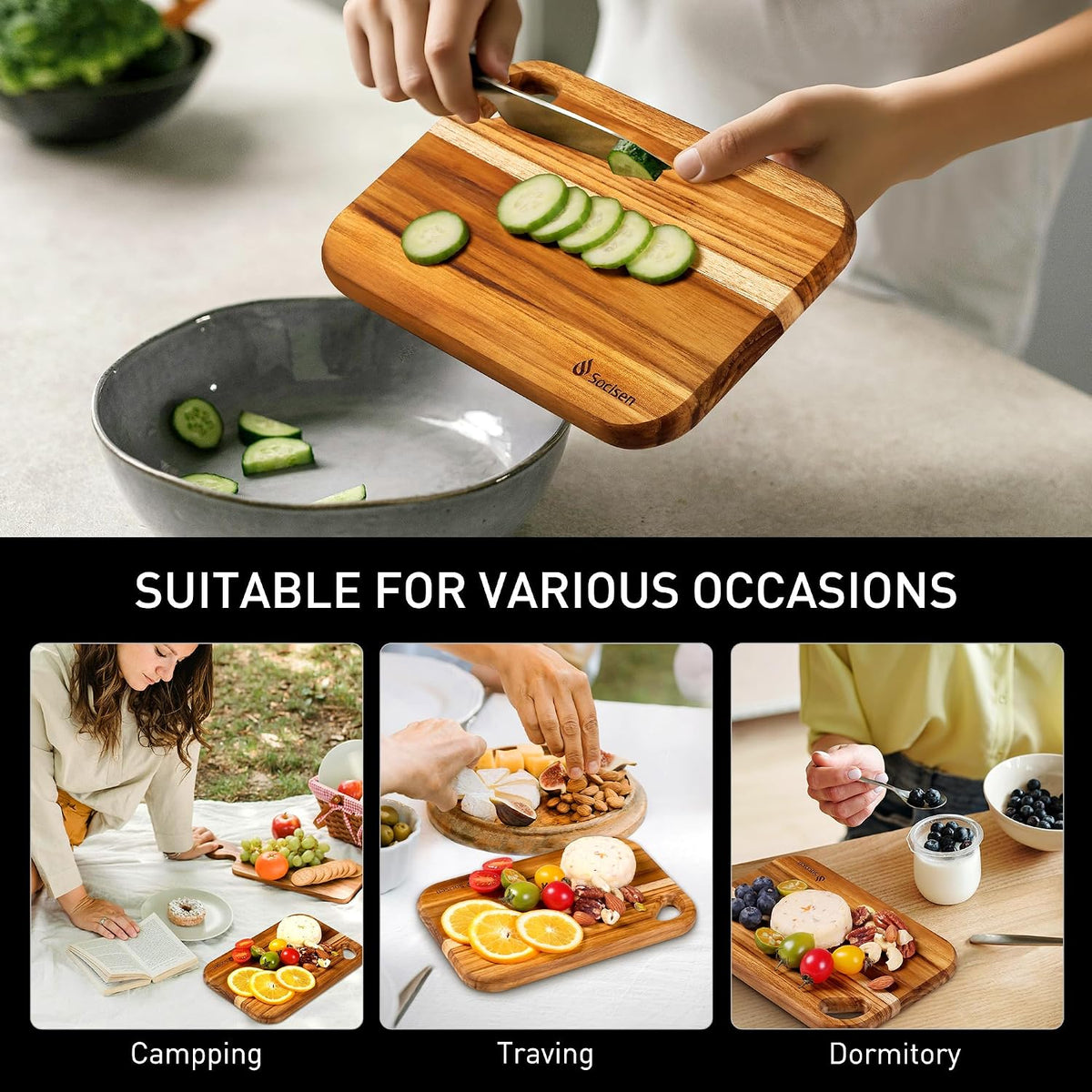 2 Pack Small Teak Wood Cutting Board for Kitchen 8.6" x 6" Mini Wooden Charcuterie Boards Lightweight Chopping Board Non Toxic Serving Board Tiny Chef Set Camping Fruit Lemon Sandwich Cheese Board