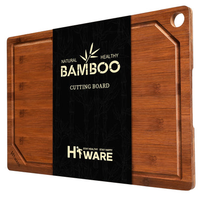 Hiware Extra Large 18" x 12" Bamboo Cutting Board for Kitchen, Heavy Duty Wood Cutting Board with Juice Groove, 100% Organic Bamboo, Pre Oiled