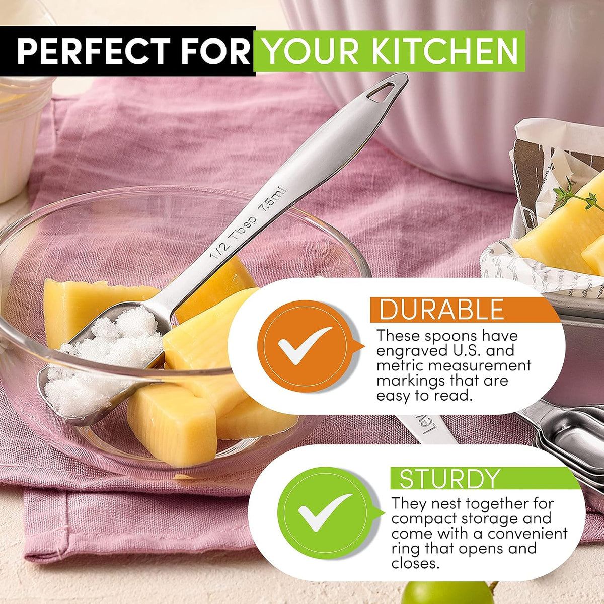 Spring Chef Stackable Stainless Steel Measuring Spoons Set of 6 w/Leveler