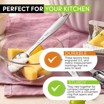 Spring Chef Stackable Stainless Steel Measuring Spoons Set of 6 w/Leveler