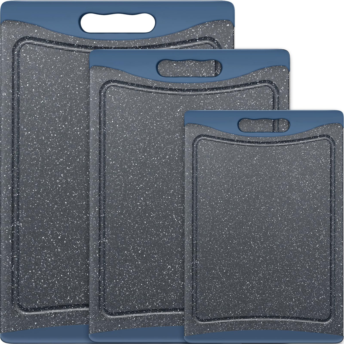 Extra Large Cutting Boards, Plastic Cutting Boards for Kitchen (Set of 3) Cutting Board Set Dishwasher Chopping Board with Juice Grooves Easy-Grip Handles, Dark Grey, Empune
