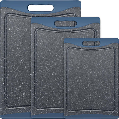 Extra Large Cutting Boards, Plastic Cutting Boards for Kitchen (Set of 3) Cutting Board Set Dishwasher Chopping Board with Juice Grooves Easy-Grip Handles, Dark Grey, Empune