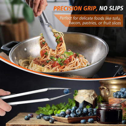 Hotec Tongs for Cooking Stainless Steel Kitchen Tongs Set of 2-9" and 12"