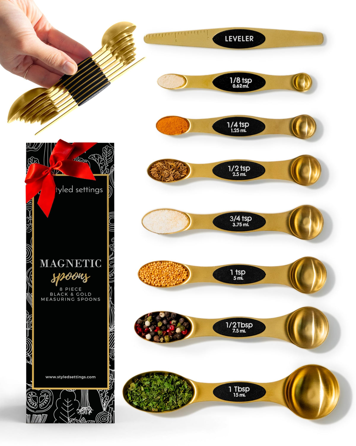 Styled Settings Magnetic Measuring Spoons Set, Gold