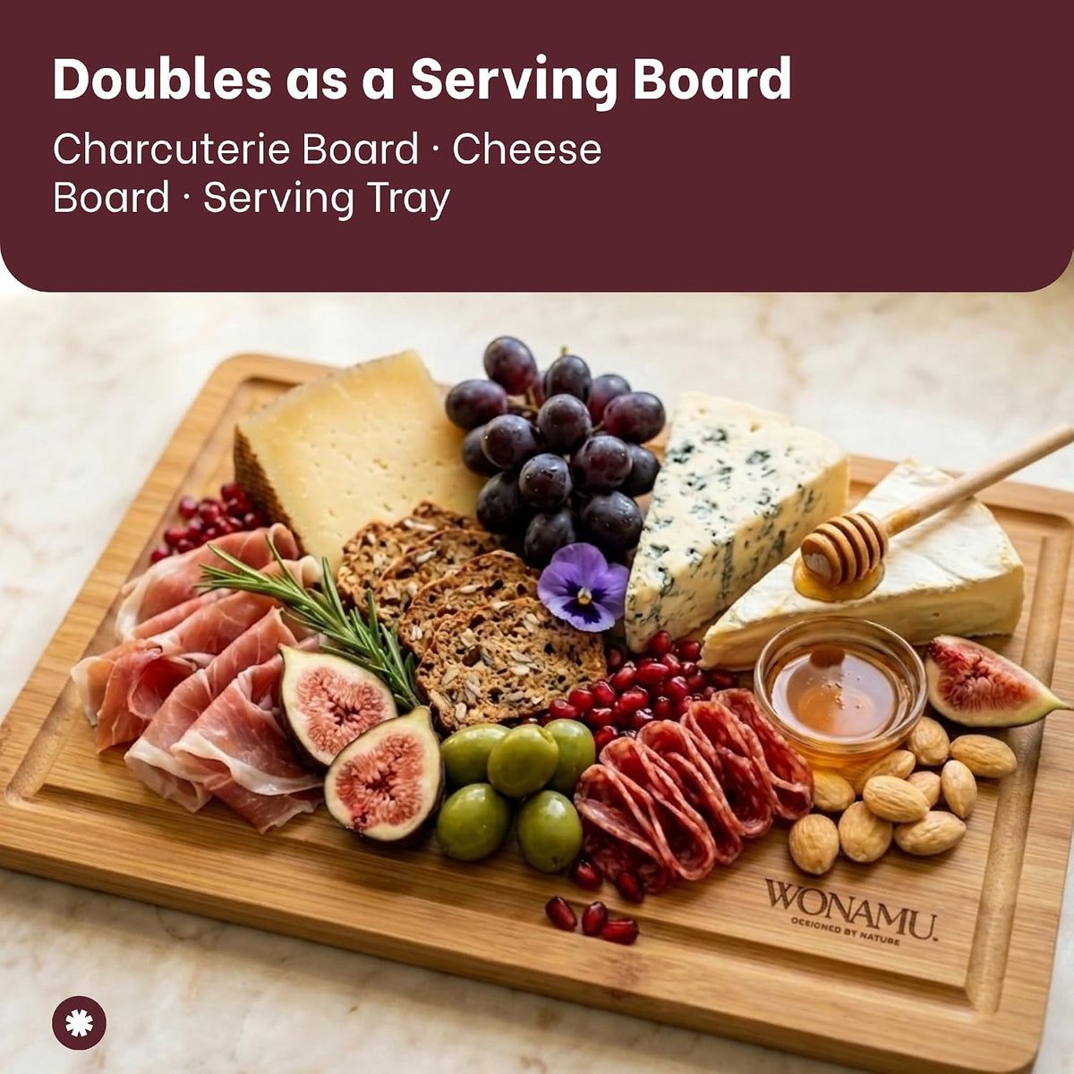 WONAMU Small Bamboo Cutting Board Non Toxic Lightweight & Durable, Gift Set