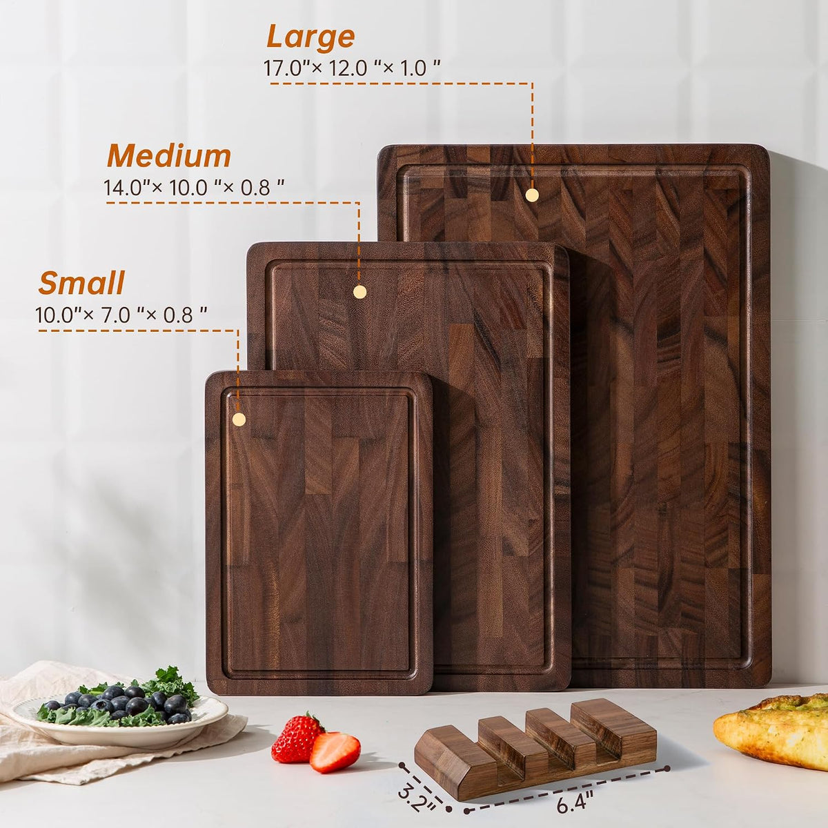 THETCHRY Walnut Wood Cutting Board Set, End Grain Cutting Board for Kitchen