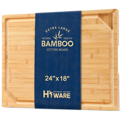 Hiware Extra Large 18" x 12" Bamboo Cutting Board for Kitchen, Heavy Duty Wood Cutting Board with Juice Groove, 100% Organic Bamboo, Pre Oiled