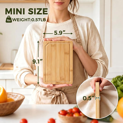 Kikcoin 9"×6" Small Bamboo Cutting Board with Handle, Natural