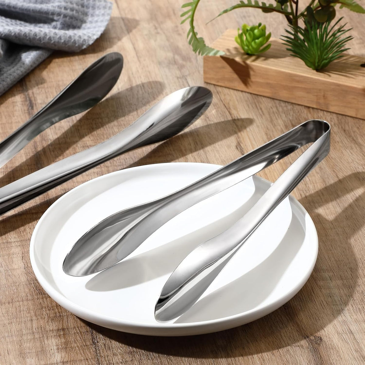 2 Pack Silver Polished Serving Tongs 9 Inch,12 Inch