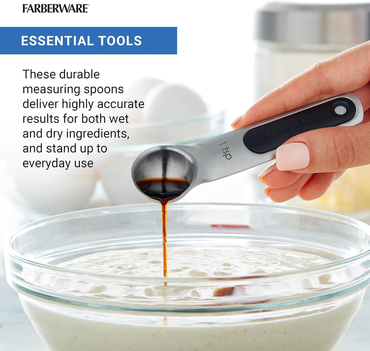 Farberware Professional Stainless SteelMeasuring Spoons Precision and Ease in Every Scoop, Features Magnetic Handles for Easy Storage, Dishwasher Safe
