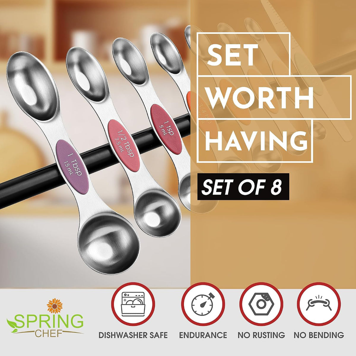 Spring Chef Stainless Steel 8 Magnetic Measuring Spoons Set, Desert Sunset