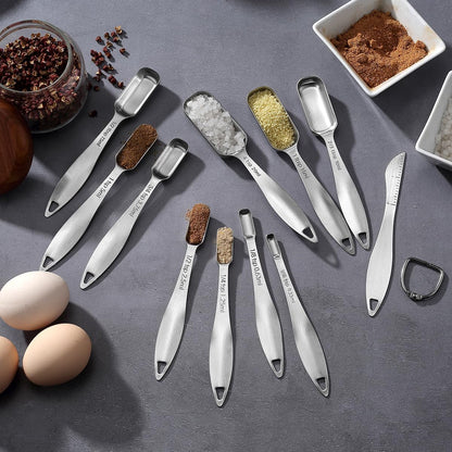 18/8 Stainless Steel Measuring Spoons Set of 16 Pieces, Includes 10 Narrow, 1 Leveler and 5 Mini Spoons