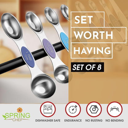 Spring Chef Stainless Steel 8 Magnetic Measuring Spoons Set, Winter Frost