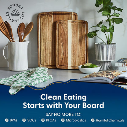 Sonder LA Doheny Duo Small Acacia Wood Cutting Board Set, 14x10x1 & 12x8x1"