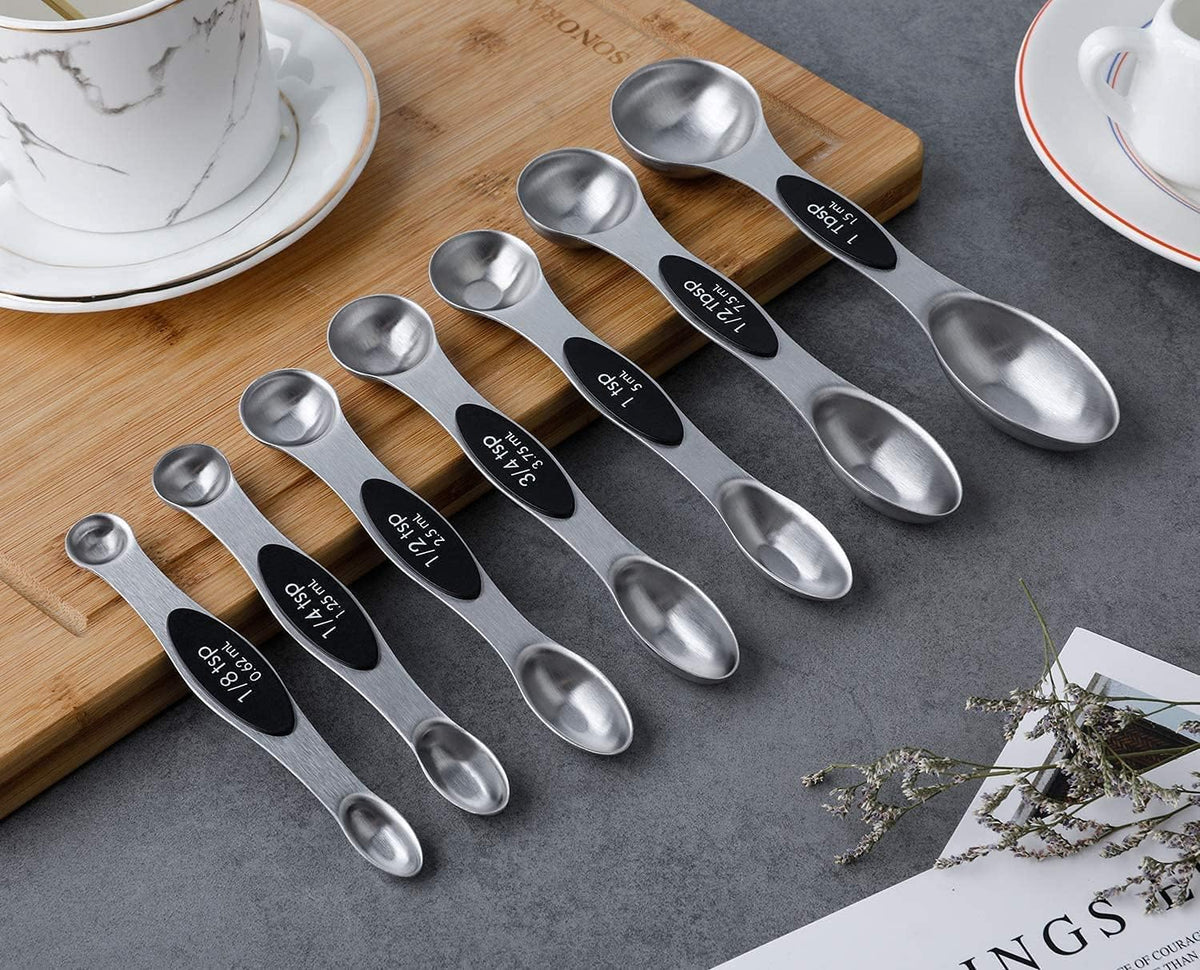 Magnetic Measuring Spoons Set of 7 Stainless Steel Dual Sided Tablespoon