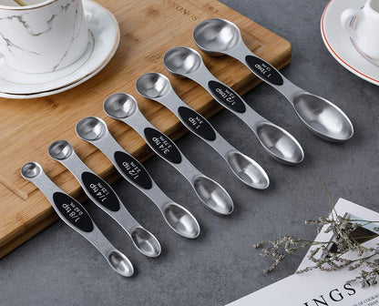 Magnetic Measuring Spoons Set of 7 Stainless Steel Dual Sided Tablespoon