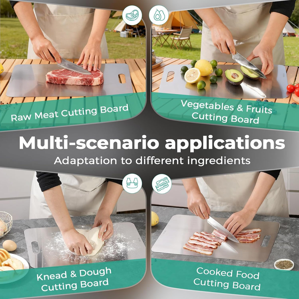 Katori Titanium Cutting Board - Upgraded 100% Pure Titanium Cutting Boards for Kitchen Non Toxic, Double Sided Food Grade Hygiene Non Moldy Dishwasher Safe Meat Fruit Metal Board (3PC S+L+XL)