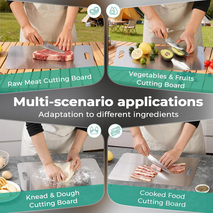 Katori Titanium Cutting Board - Upgraded 100% Pure Titanium Cutting Boards for Kitchen Non Toxic, Double Sided Food Grade Hygiene Non Moldy Dishwasher Safe Meat Fruit Metal Board (3PC S+L+XL)