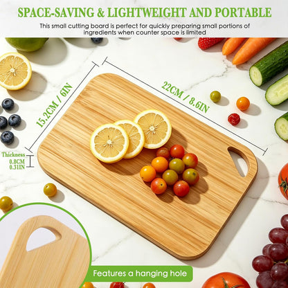 2 Pack Small Cutting Boards for Kitchen 8.6’’ x 6’’, Small Wooden Cutting Board Bamboo, Mini Cutting Board, Easy to Clean, Can be Hung, for Camping Vegetables, Fruit, Bread, Meat, Cheese (BPA Free)