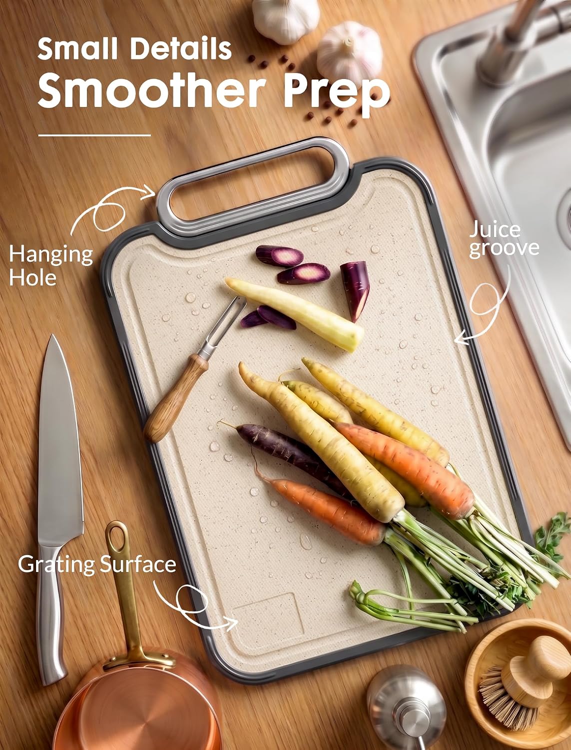 Astercook Titanium Cutting Board for Kitchen, 2-in-1, 16 x 11 in