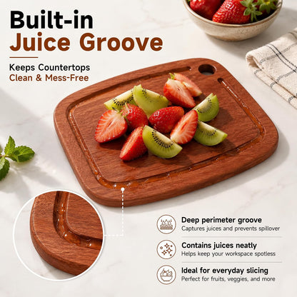 SAMBUTECO Wood Cutting Board 9" x 6.6"with Juice Groove & Hanging Hole