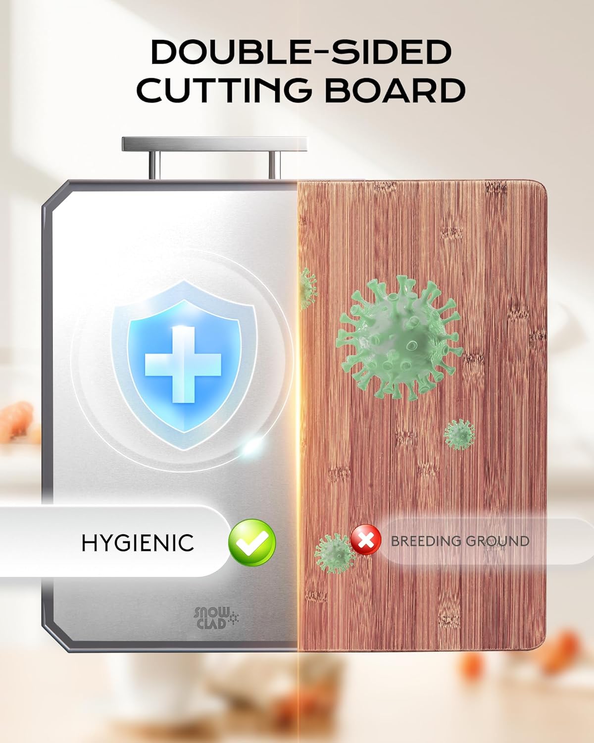 SNOWCLAD Stainless Steel Cutting Board,Non Toxic chopping for kitchen
