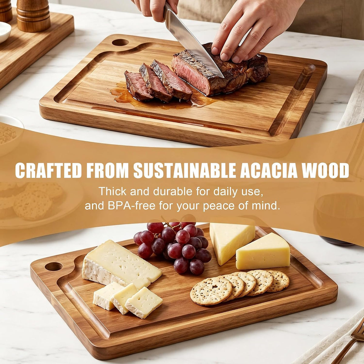 Acacia Wood Small Cutting Board for Kitchen 10x7'' Mini Chopping Bar Board