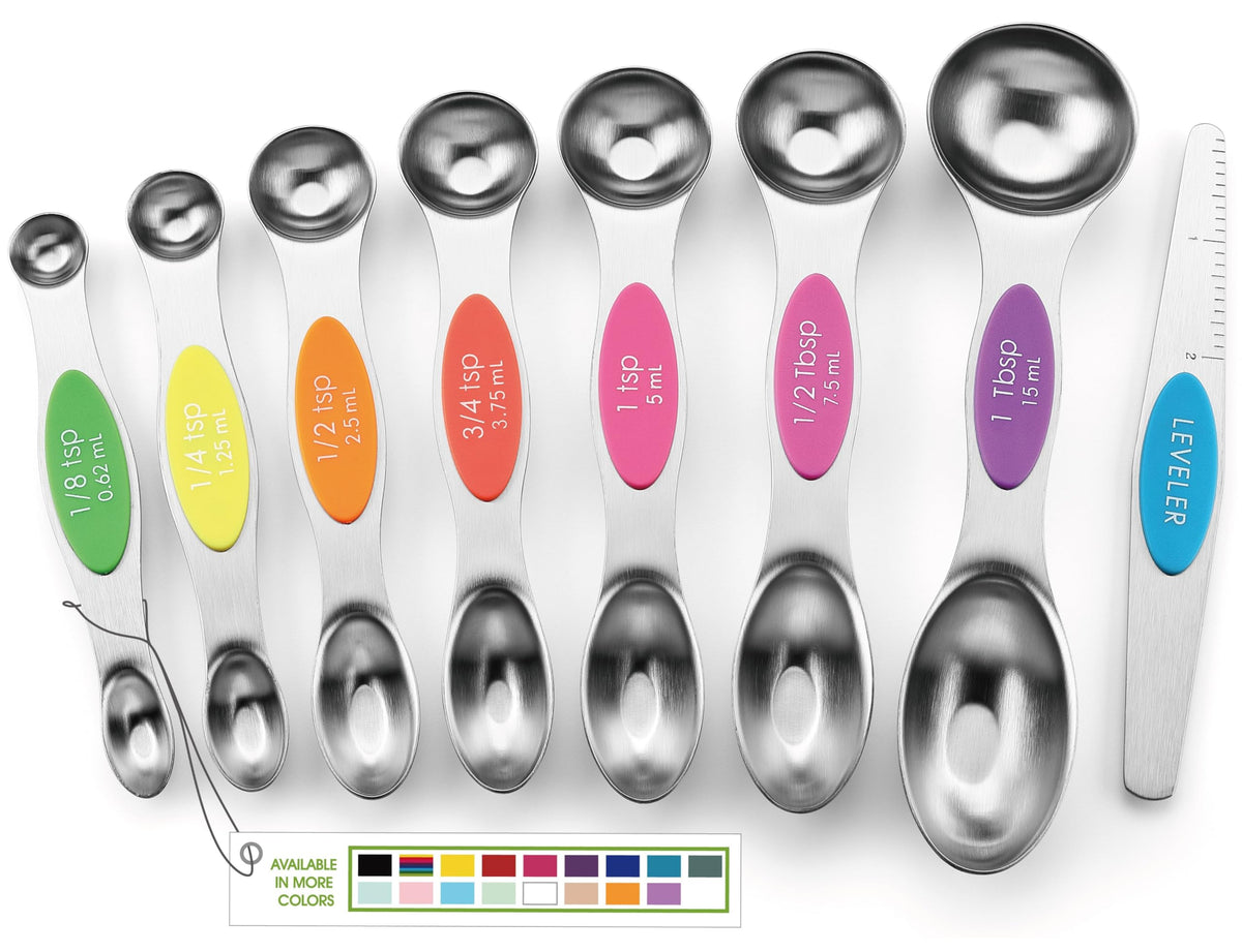 Spring Chef Stainless Steel Magnetic Measuring Spoons Set of 8, Pastel