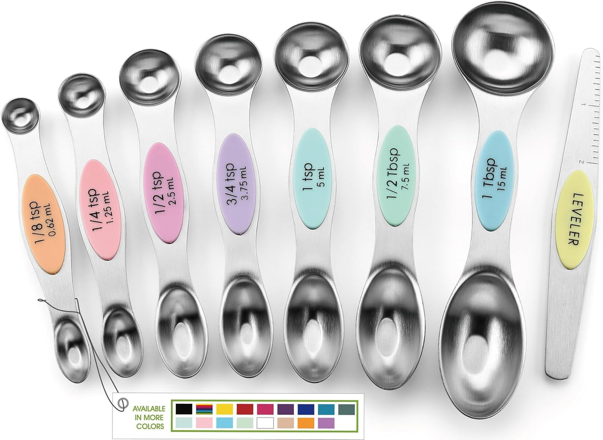 Spring Chef Stainless Steel Magnetic Measuring Spoons Set of 8, Pastel