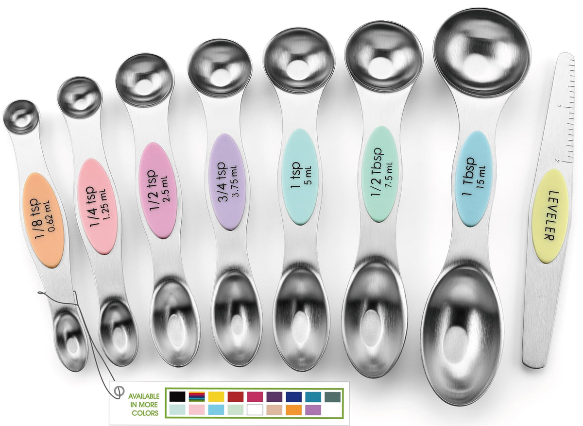 Spring Chef Stainless Steel Magnetic Measuring Spoons Set of 8, Pastel