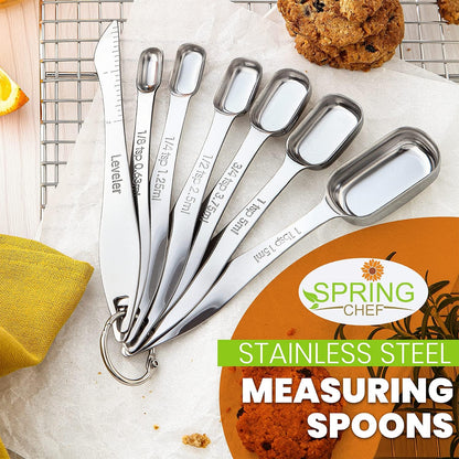 Spring Chef Nesting Stainless Steel Measuring Spoons Set of 7 with Leveler