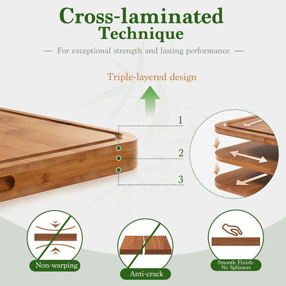 Bamboo Cutting Board 3-Piece Wooden Bread Boards for kitchen