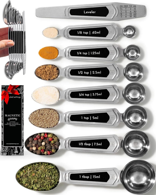 Styled Settings Stainless Steel Magnetic Measuring Spoons Set, 8-Piece