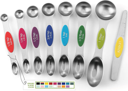 Spring Chef Magnetic Measuring Spoons Set of 8 for Kitchen, Multicolor