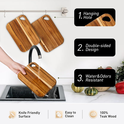 2 Pack Small Teak Wood Cutting Board for Kitchen 8.6" x 6" Mini Wooden Charcuterie Boards Lightweight Chopping Board Non Toxic Serving Board Tiny Chef Set Camping Fruit Lemon Sandwich Cheese Board