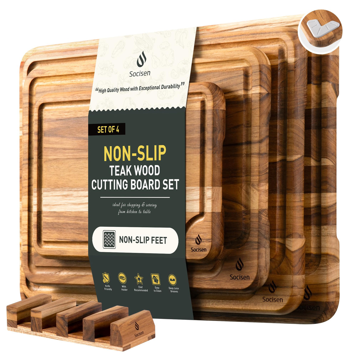 3 Pack Teak Cutting Boards for Kitchen Wood Wooden Cutting Boards Non Toxic