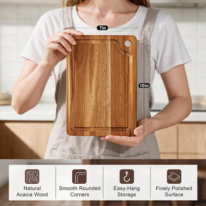 Acacia Wood Small Cutting Board for Kitchen 10x7'' Mini Chopping Bar Board